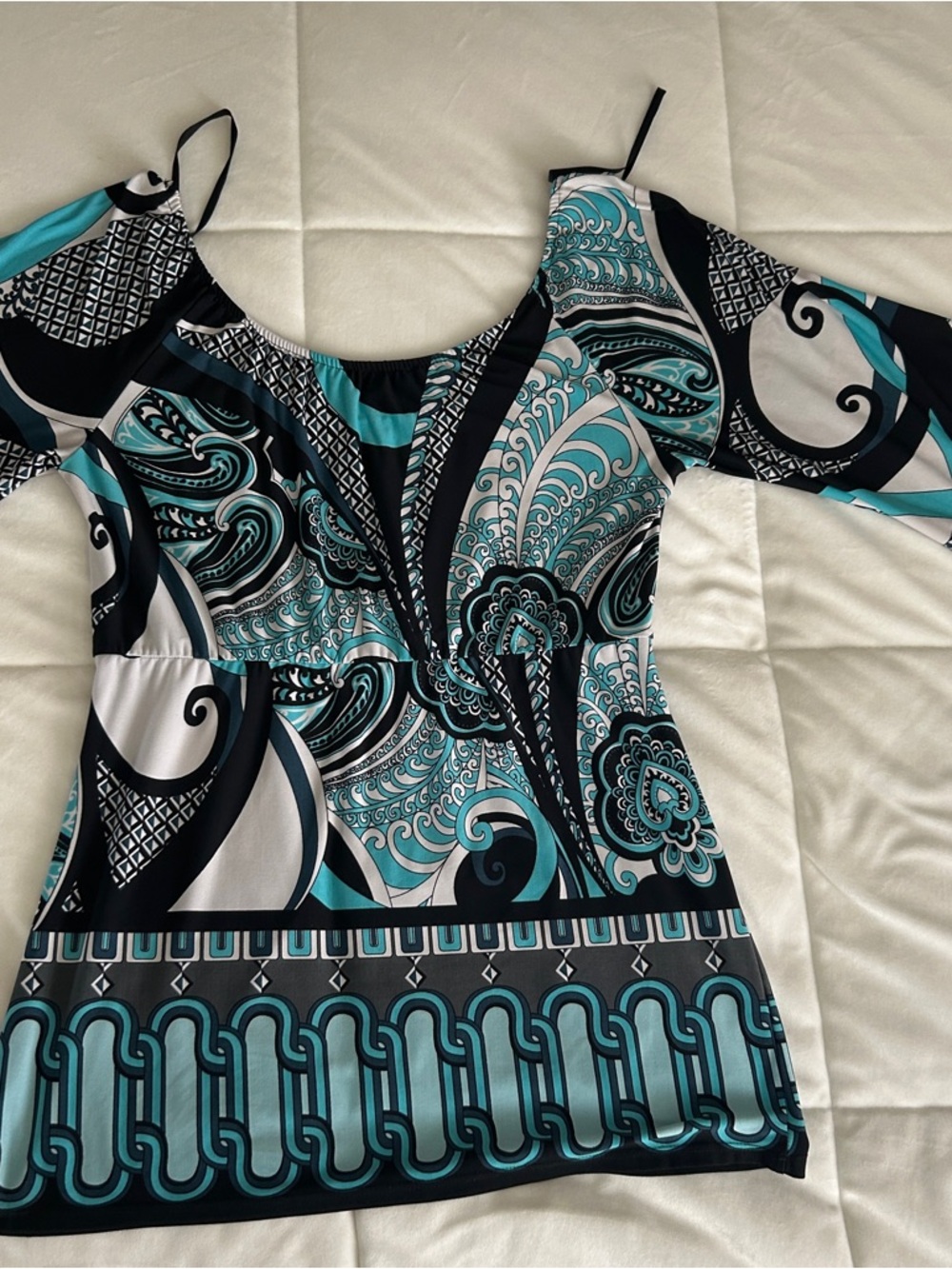 AB Studio Turquoise Black White Printed Top